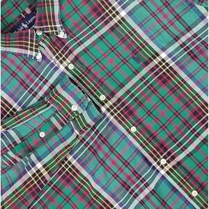 Vtg Ralph Lauren Shirt Mens XL Green Indian Madras Button Down Long Sleeve